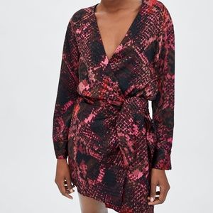 Zara TRF Pink Snakeprint wrap dress